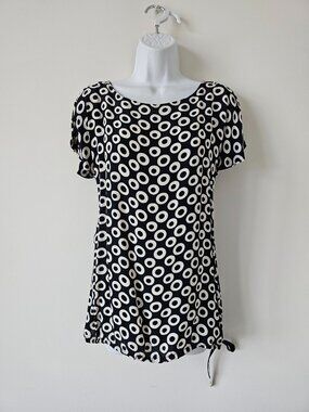 ANTONELLO Black White O Circle Print Split Shoulder Sleeve Top S, Made In Italy